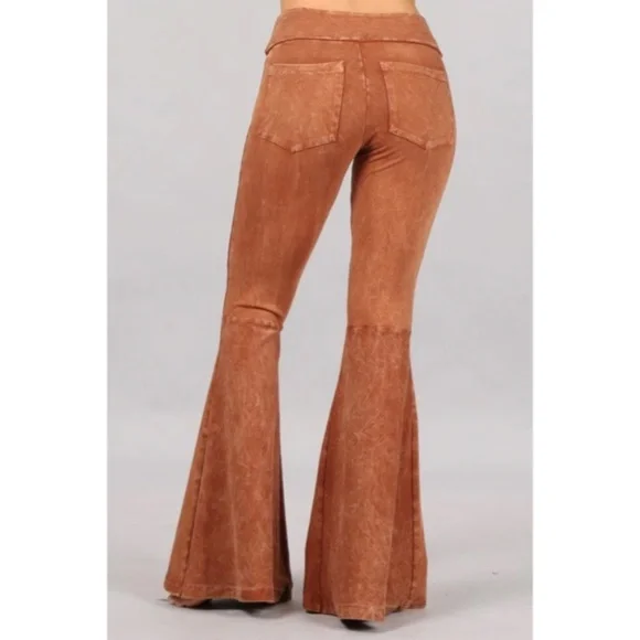 SOLD OUT Sugar Almond Mineral Wash French Terry Flared Bell Bottom Pull On Pants - Picture 2 of 5